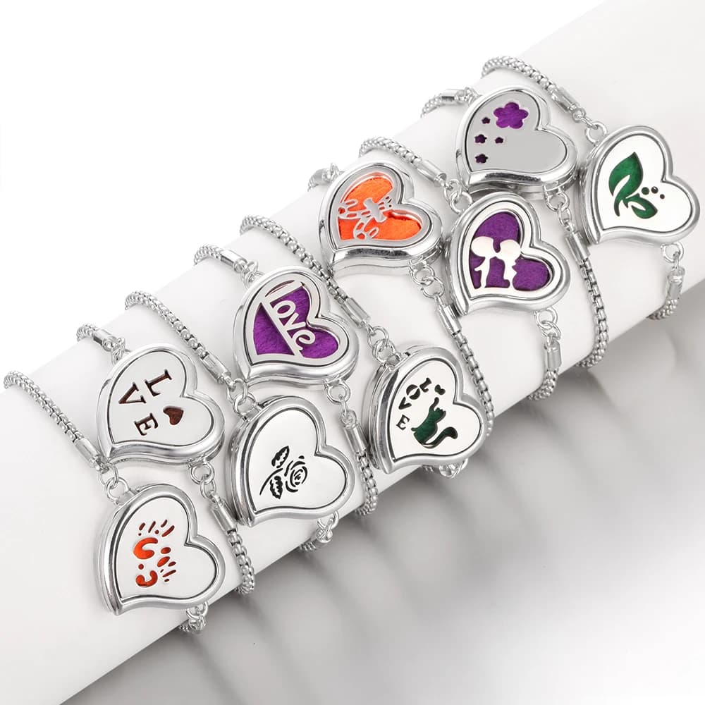 New Love Heart Shape Aromatherapy Bracelet Charm Aroma Diffuser Locket Bracelets Scent Perfume Essential Oil Diffuser Bracelet