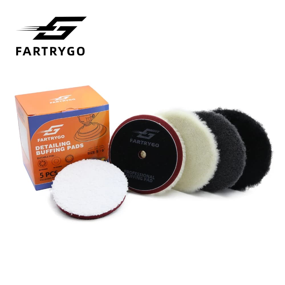 Fartrygo Set di 5 Tamponi per Lucidatura in Lana da 5 Pollici, Tamponi per Lucidatura Intensa in Lana d'Agnello, Kit per Ceratura e Finitura Auto