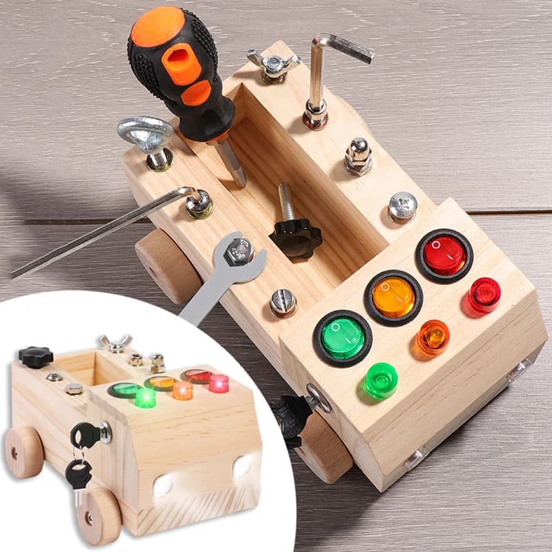 Legno Montessori Occupato Bordo Giocattoli Sensoriali Interruttore Scatola di Controllo HA CONDOTTO LA Luce Carrello degli Attrezzi Gioco di Vite Giocattolo di Apprendimento Precoce per 2-4 Anni
