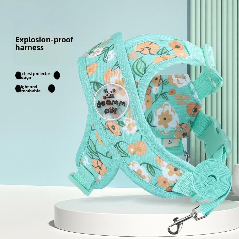 Pettorina per cani in tela stampata a forma di X, anti-strangolamento, per passeggiate, con guinzaglio, stile gilet antiesplosione