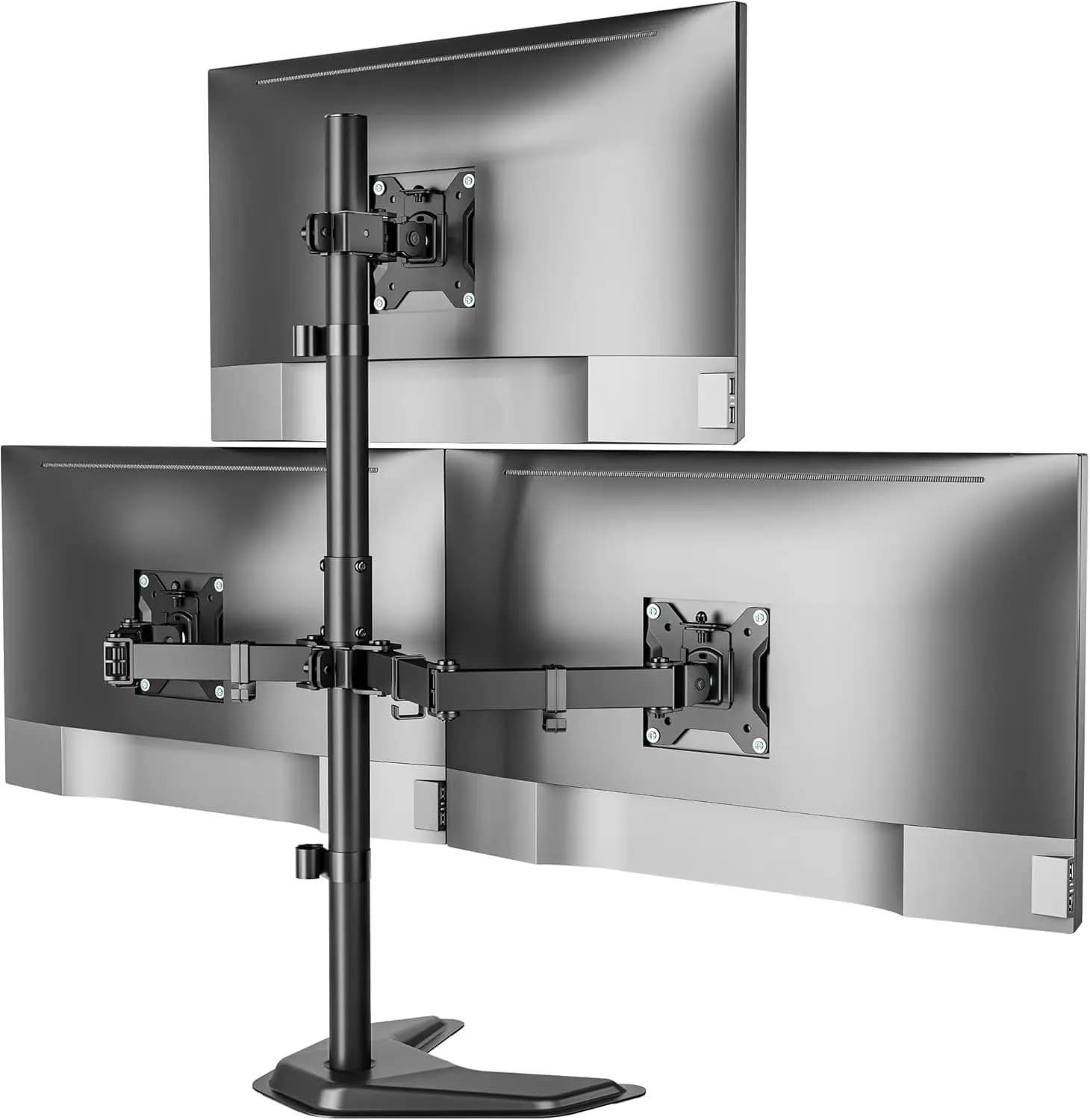 Supporto per tre monitor, supporto da scrivania autoportante completamente regolabile per 3 schermi da 17-32 pollici, 22 libbre per braccio, base resistente, VESA