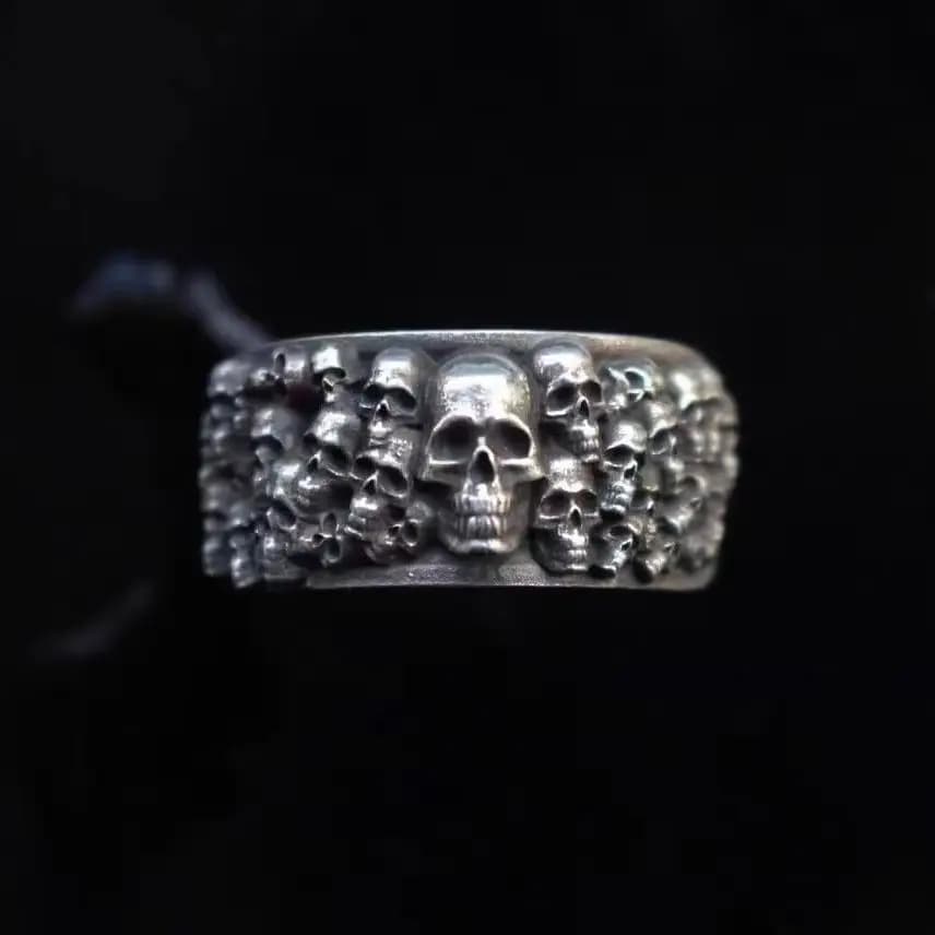S925 argento vecchio retro craft europa e stati uniti marea marca pietra tombale anello teschio