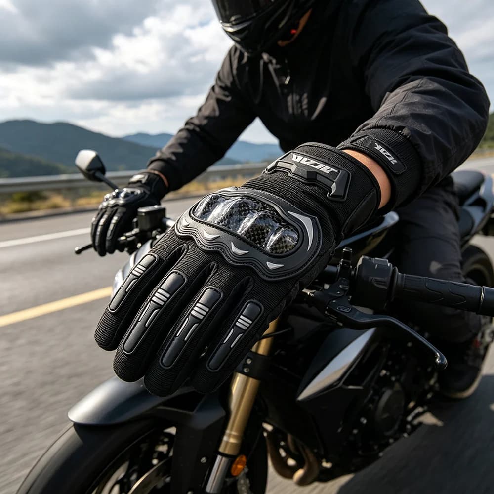 Unisex Full Finger Motorcycle Gloves Summer Breathable Touchscreen Anti-Slip Carbon Fiber Protective Glove for Racing Enduro