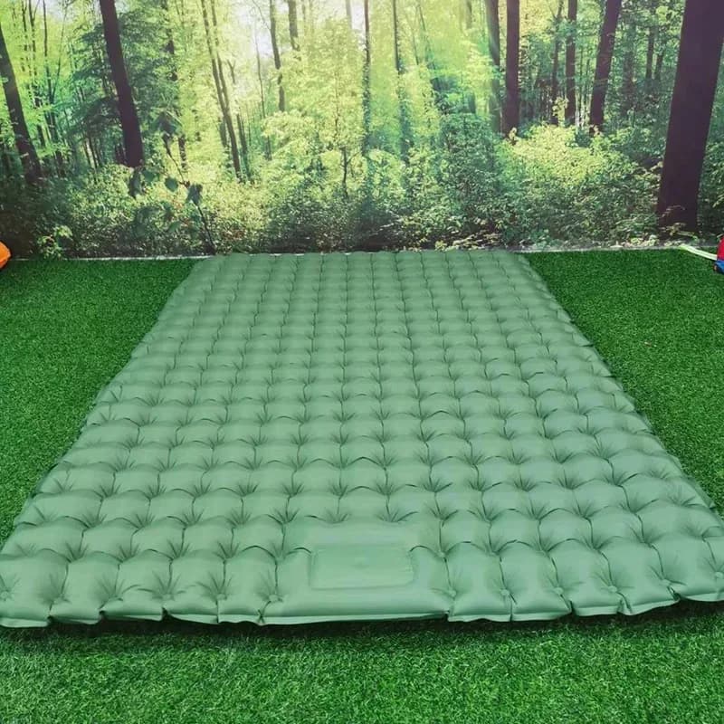 Double Inflatable Camping Sleeping Pad with Built In Pillows and Foot Pump