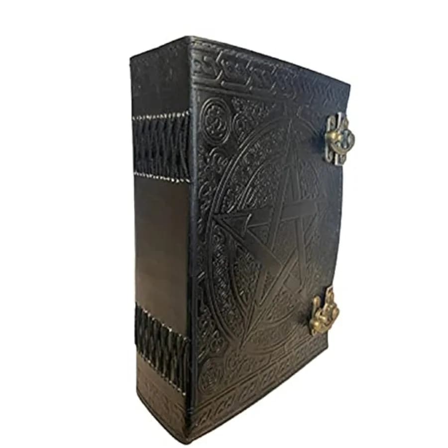 Perfect Leather Shop 600 Pages Large Black Pentagram Embossed Leather Journal Writing Leather Notebook Leather Grimoire Handmad