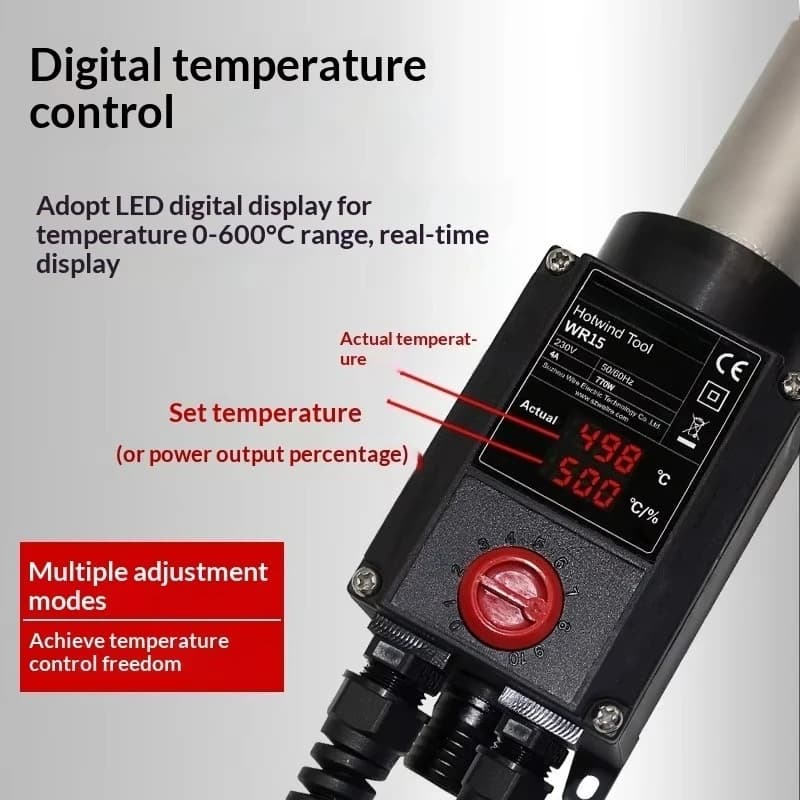 800W Industrial Hot Air Heater Heat Gun with Temperature Adjustment LED Display Remote Control