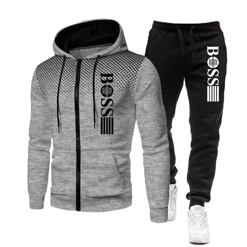 2025 Felpa con cappuccio con cerniera da uomo nuova + pantaloni casual Set per la moda autunno e inverno Fitness e abbigliamento sportivo caldo Set da due pezzi