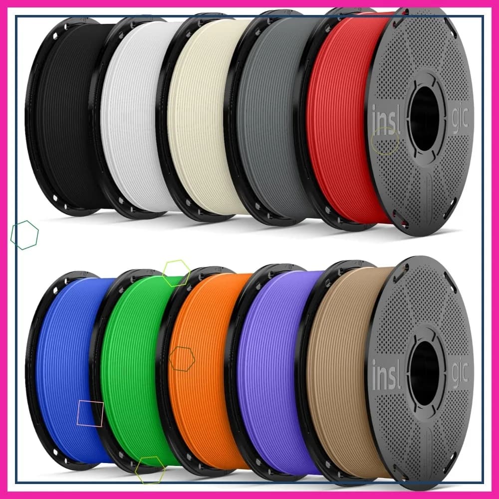 Filamento PLA Opaco 1.75mm, Confezione da 10kg, 10 Colori, Filamento per Stampante 3D, Alta Precisione, Compatibile con la Maggior Parte delle Stampanti FDM