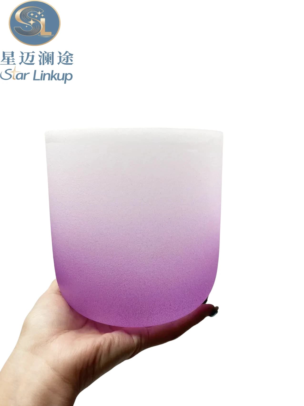 Star Linkup 6 Inch Frosted Quartz Crystal Singing Bowl, Optional 432Hz / 440Hz Frequency, Note B Tuning, Half Color Aria Gradient Design, Specially Tuned for Crown Chakra Balancing, Vibrational Percussion Instrument for Chakra Therapy Spiritual Meditation