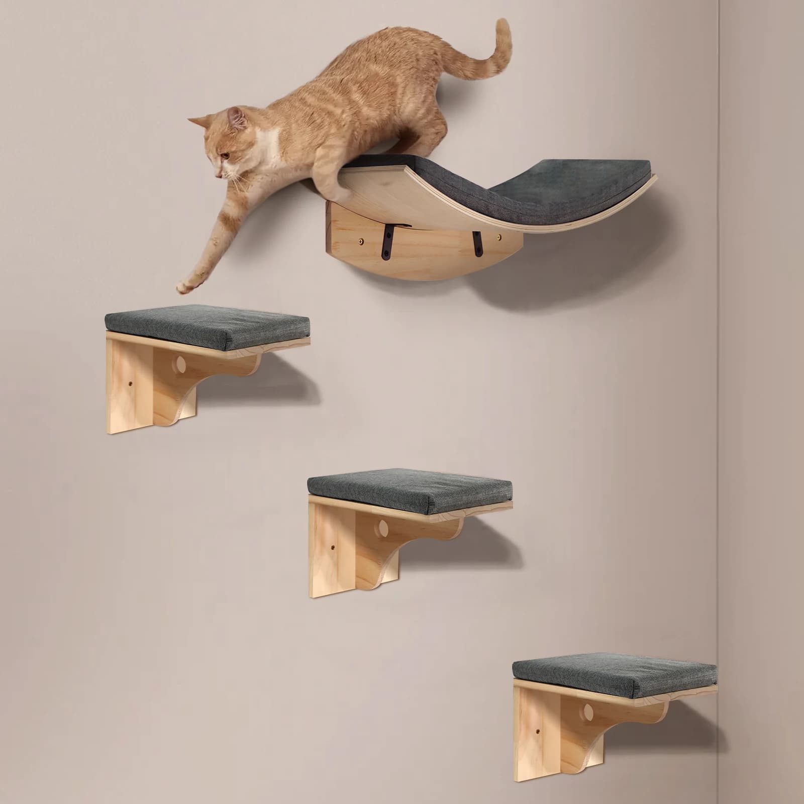Scaffali per gatti a parete Struttura da arrampicata per gatti Persico in legno con morbido cuscino Mobili per gatti in legno per arrampicata, riposo e giocare