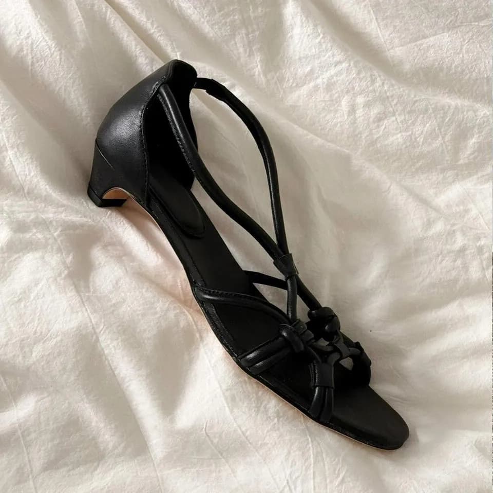 2026 Summer New Style Vacation-style Hollowed-out Woven Roman Sandals Leather Thin Strap Open-toe High Heels Sandal Sandalias
