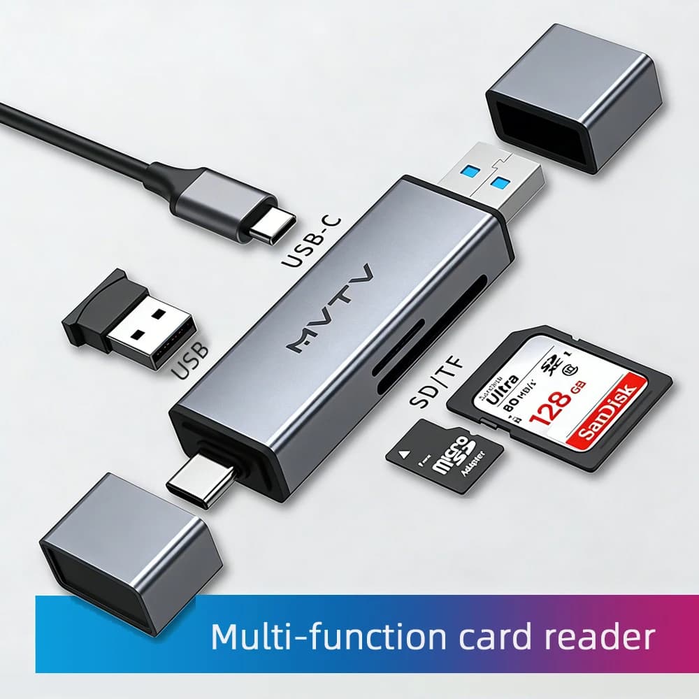 Lettore di Schede 4 in 1 USB e USB-C per SD, MicroSD, TF, Thunderbolt 3 per PC e Laptop, Accessori, Lettore di Schede di Memoria Intelligente, Adattatore per Schede SD