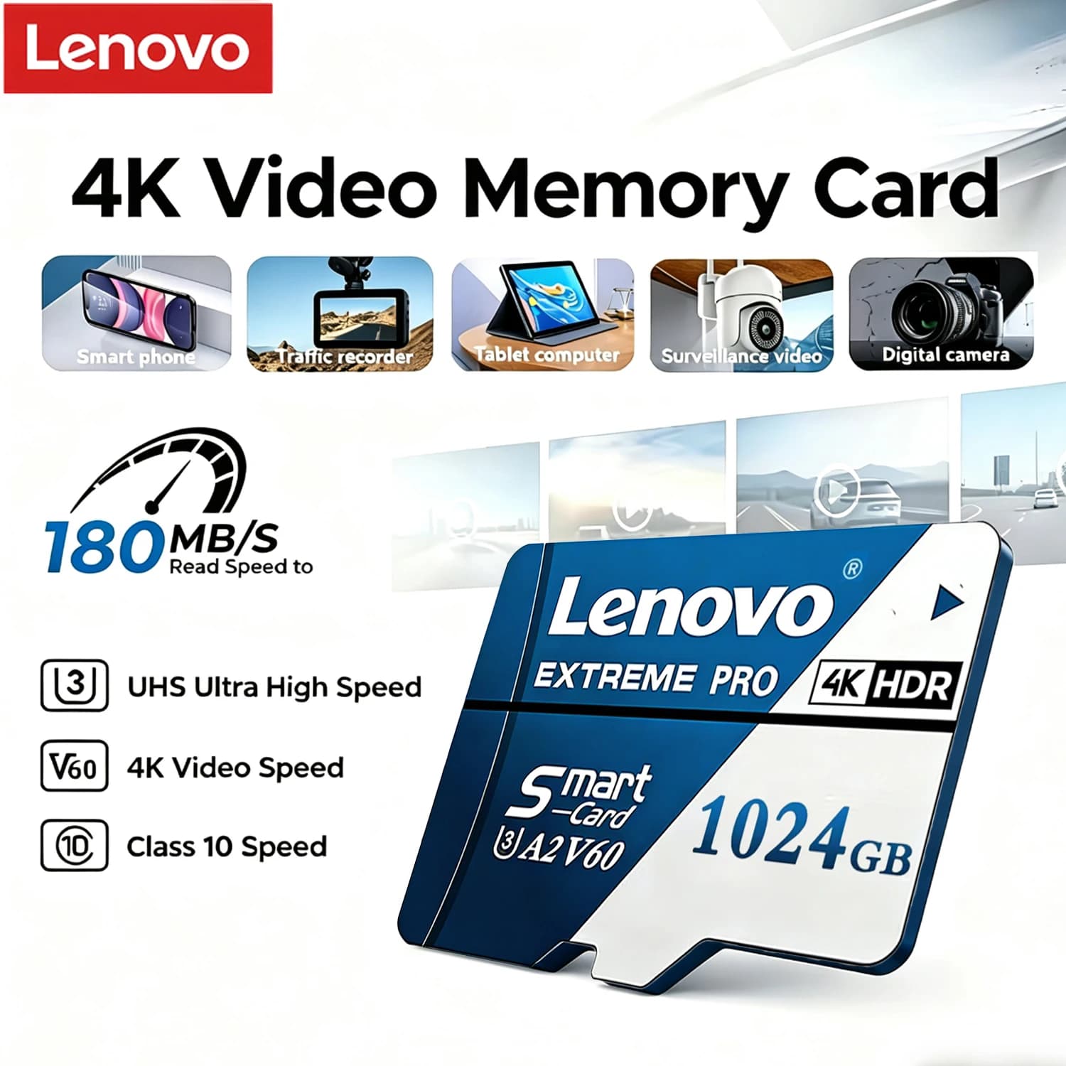 Scheda di memoria Lenovo Extreme Pro SD ad alta velocità Micro TF SD Card 128GB 256GB 512GB C10 U3 V60 TF Flash Card per telefono, drone, fotocamera