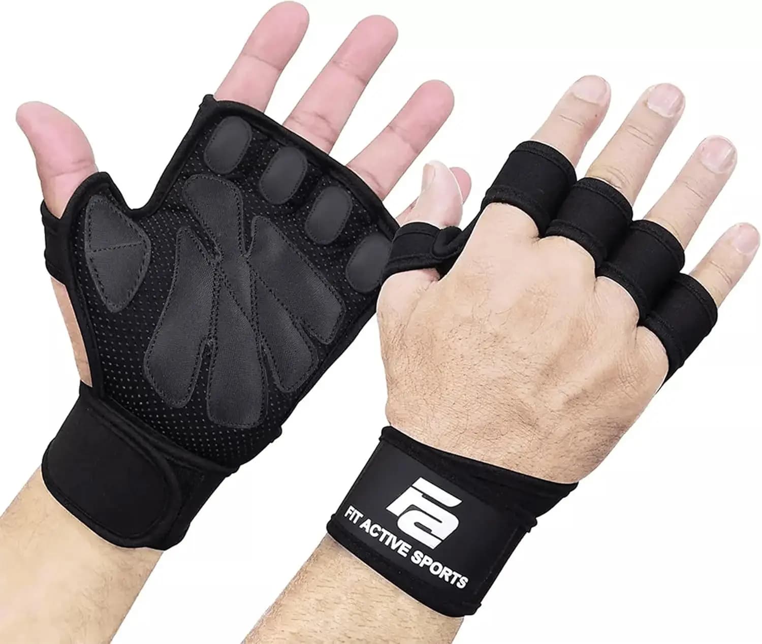Guanti ventilati per sollevamento pesi con fasce da polso per uomo e donna, per palestra e fitness