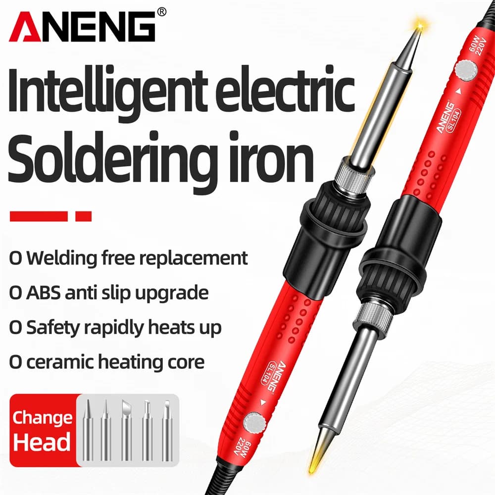 Kit Saldatore ANENG SL104 Smart 60W 200 ℃ -450 ℃ Set di saldatura elettrica a temperatura regolabile con spina EU/US, strumento di riparazione