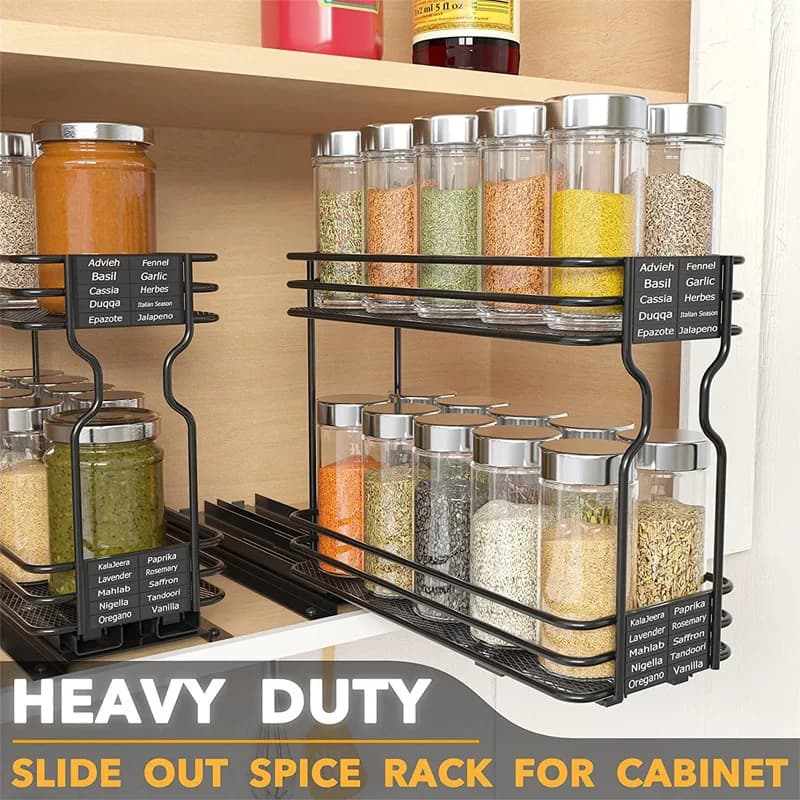 Organizzatore per Spezie a 2 Livelli Estraibile - Contenitore Metallico per Condimenti da Cucina e Sala da Pranzo