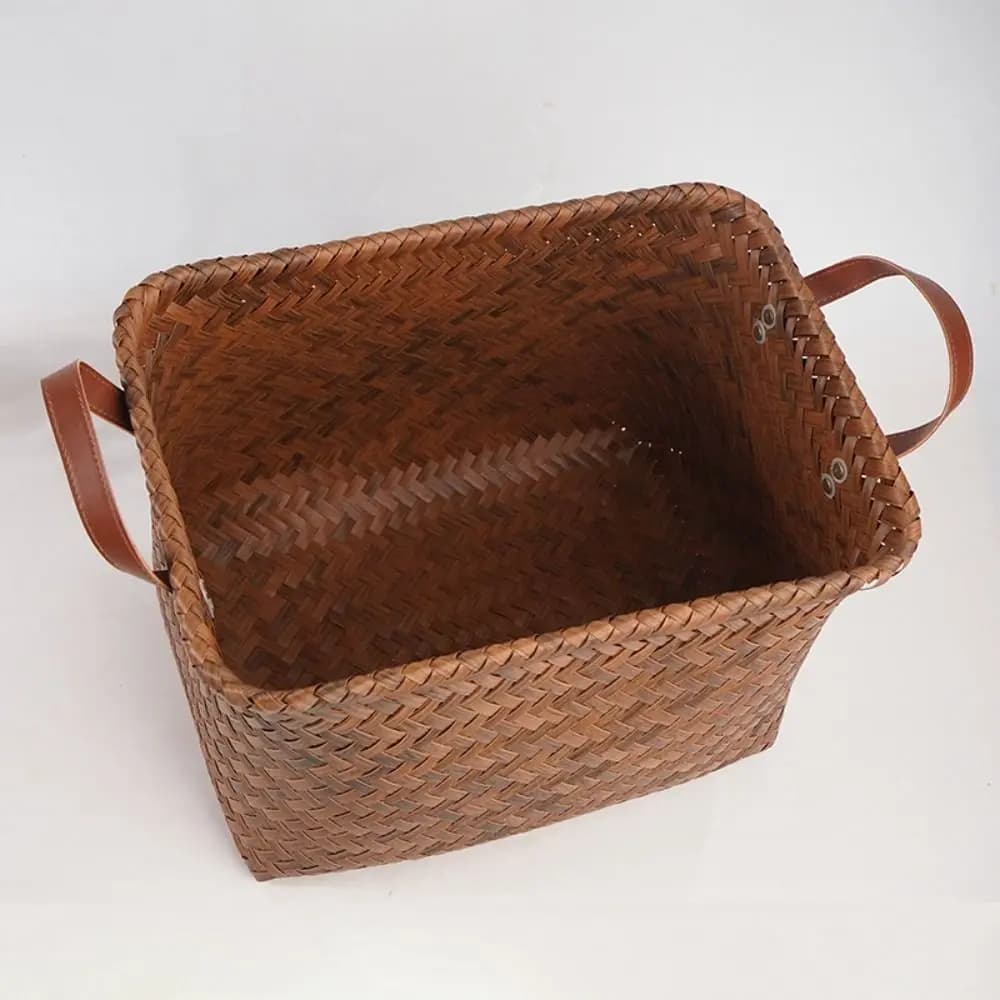 Brown Dirty Clothes Basket New 38cm Imitation Rattan Weaving Picnic Basket Portable Storage Basket Laundry