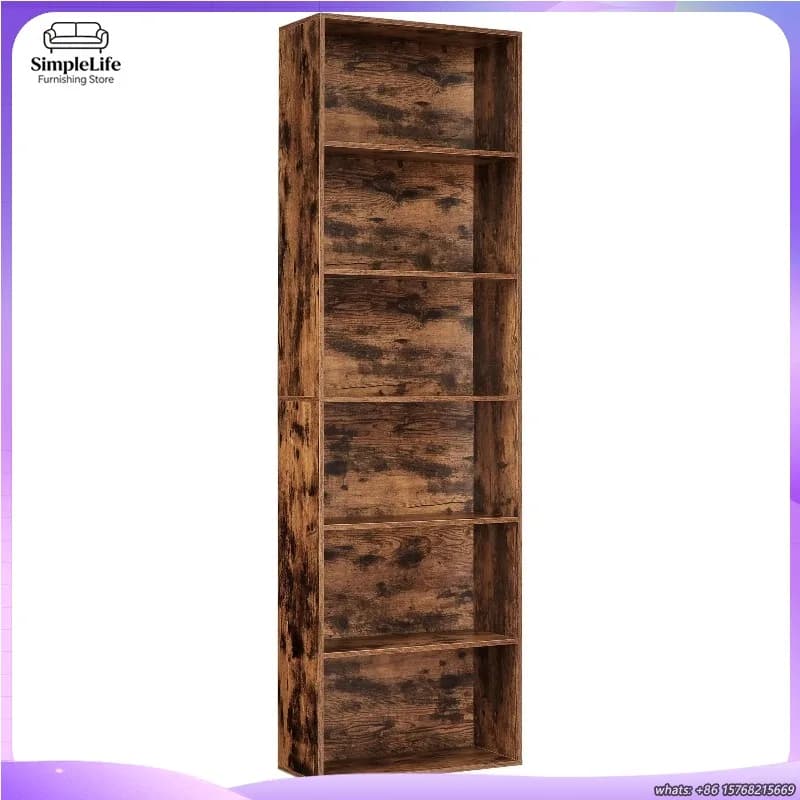 Libreria Alta a 6 Ripiani, 181 cm, in Legno, Stile Industriale Rustico, Organizzatore per Casa e Ufficio, Robusta Scaffalatura a 6 Livelli