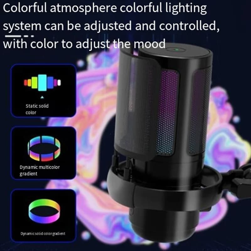 Microfono APPLIA-USB con interruttore di illuminazione RGB Microfono di registrazione desktop professionale muto con un clic con microfono da gioco con supporto