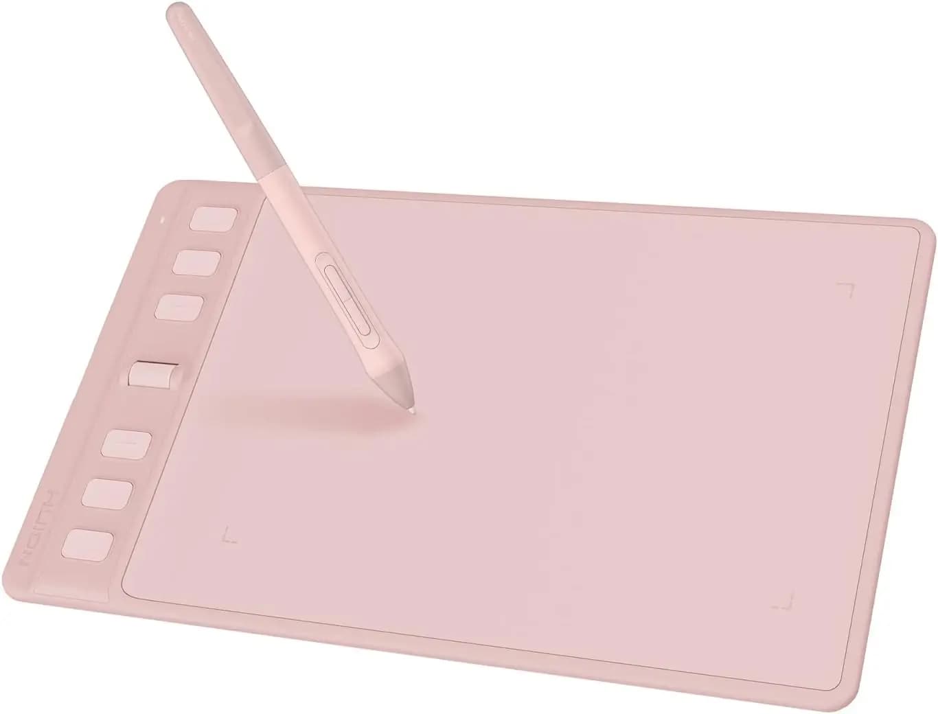 Piccola Tavoletta Grafica con Rotella di Scorrimento, 6 Tasti Rapidi, Stilo Senza Batteria in Rosa per PC, Mac e Android