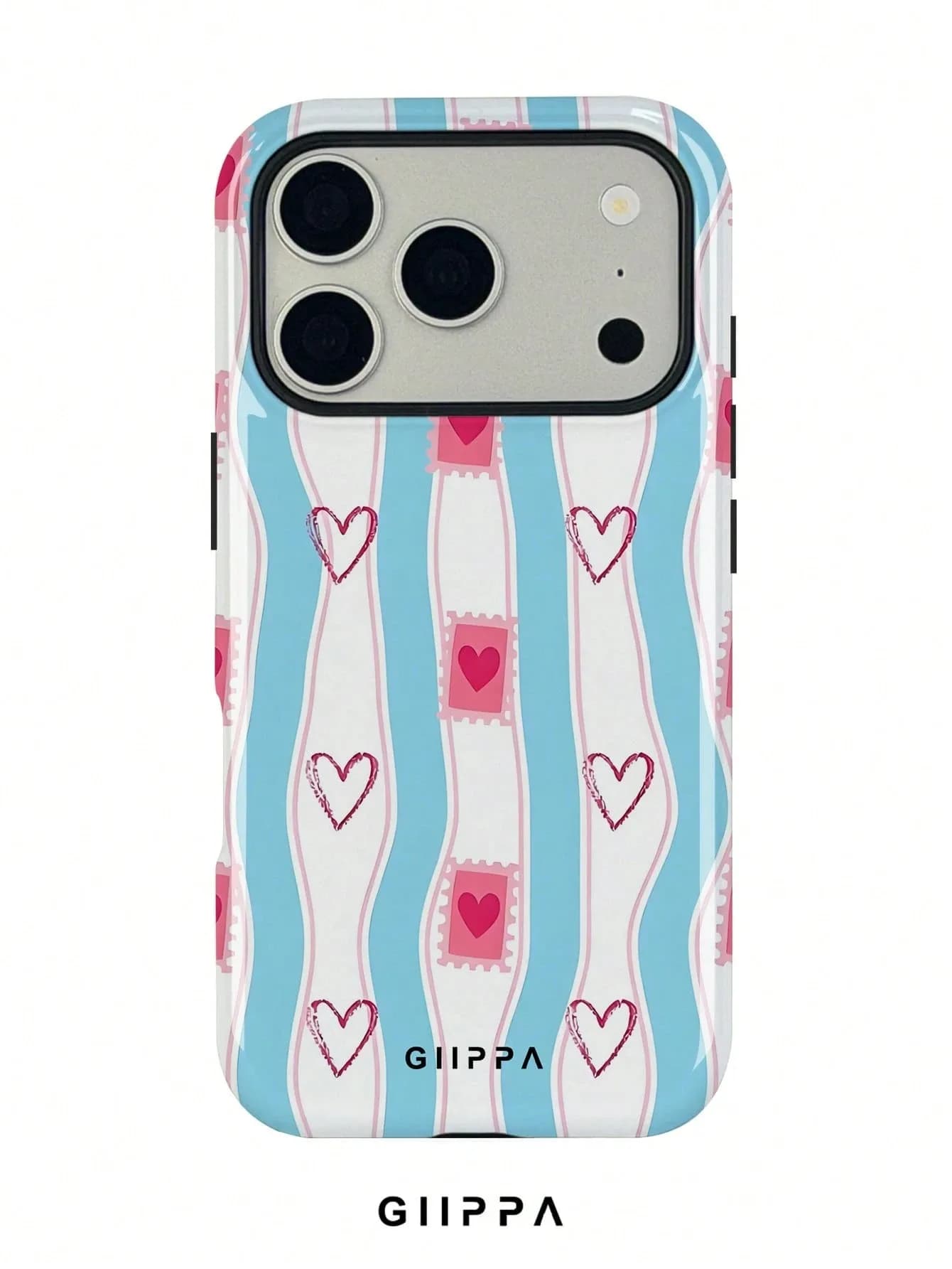 GIIPPA Wavy Stripe Heart Phone Case for iPhone 18 17 16e 16 15 14 13 12 11 XR XSMAX 7 8 Air Pro Max Plus Double-layer Back Cover