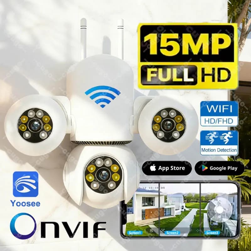 YOOSEE 15MP 8K WIFI IP Camera Tre lenti HD Cam Indoor Smart Home Audio bidirezionale Monitoraggio umano Onvif PTZ Telecamera di sicurezza CCTV
