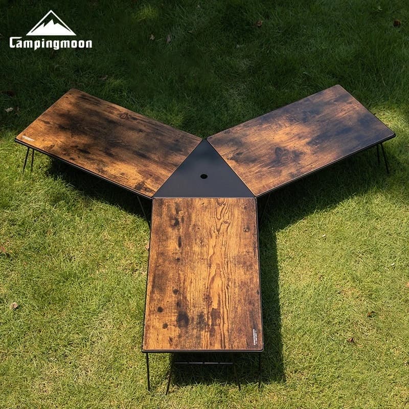 CAMPINGMOON T-2357BK Tavolo in Lega di Alluminio con Piano Triangolare Equilatero, Pannello di Espansione per Tavolo da Esterno