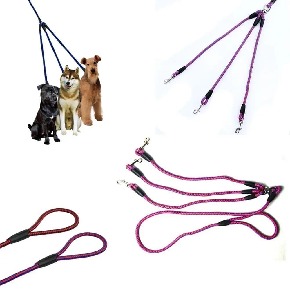 Twin Nylon leash to walk three small dogs cats traction rope