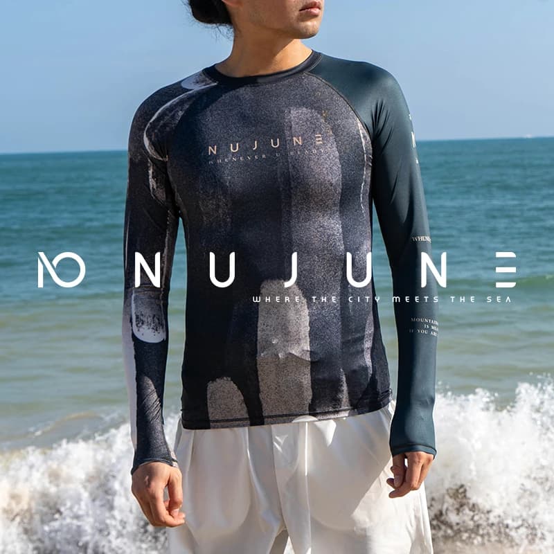 Nuovo Set Nuovo di Maglietta a Maniche Lunghe UPF50 e Pantaloncini da Surf per Uomo, Costume da Bagno Tre Pezzi, Felpa, Pantaloni, Tuta da Spiaggia e Immersione