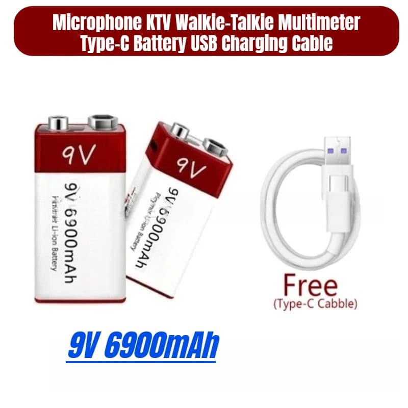 Nuovo 9V 6900mAh Microfono KTV Walkie-Talkie Multimetro Tipo-C Batteria Cavo di ricarica USB