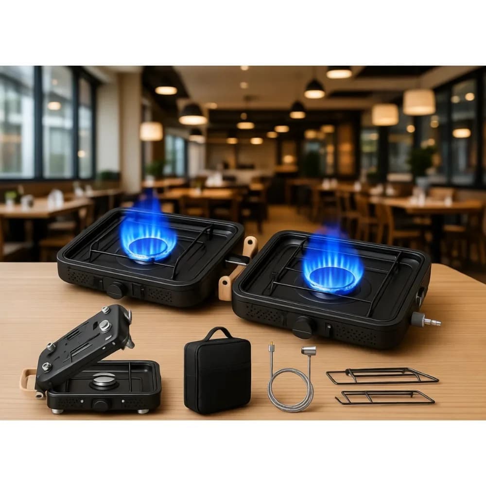 Fornello da Campeggio Portatile a Due Fuochi da 17500 BTU con Borsa per il Trasporto, per Cucina all'Aperto, Viaggi e Escursioni
