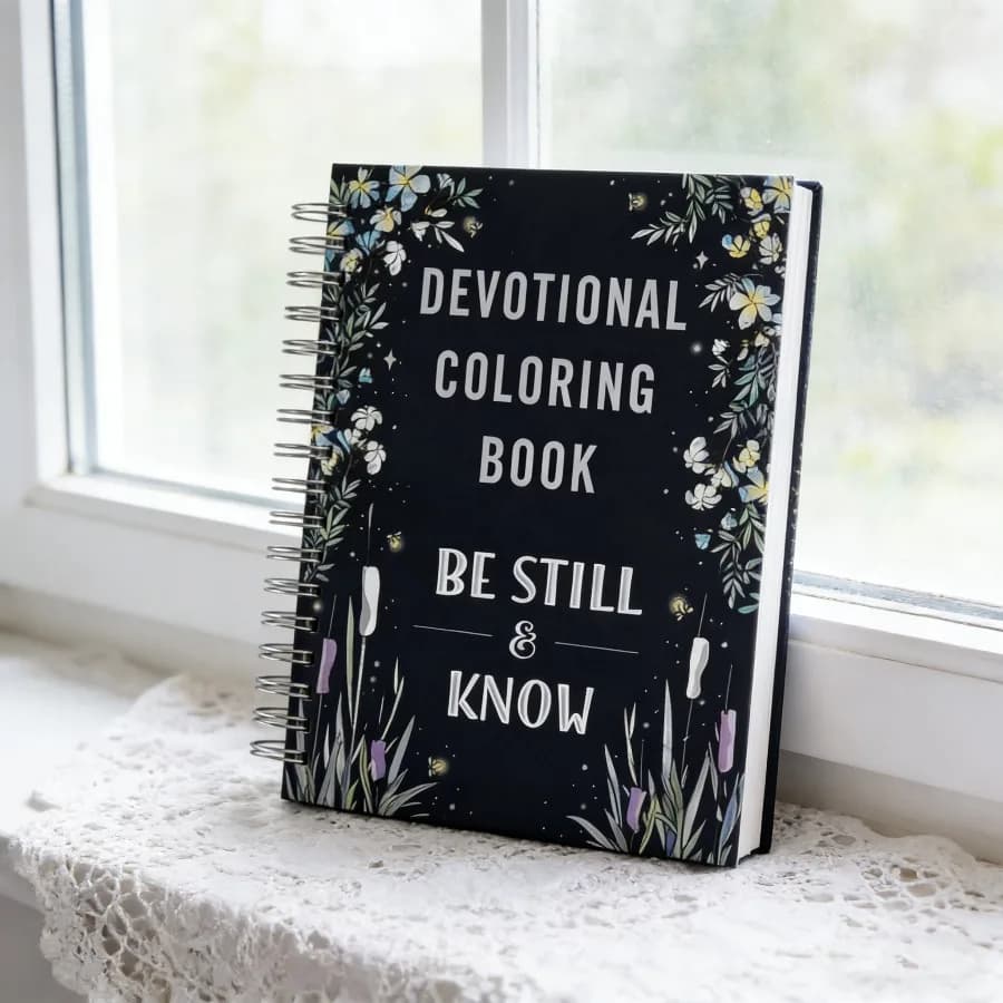Libro da colorare devozionale "Be Still & Know" con 75 versetti biblici ispiratori e pagine da colorare per la fede cristiana e il sollievo dallo stress