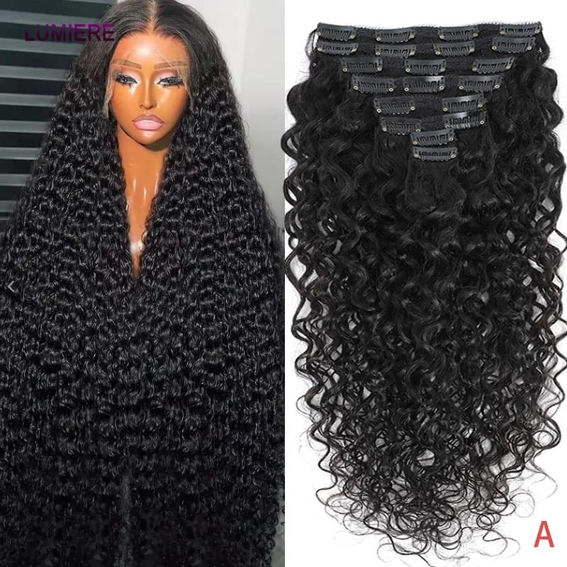 Extension per capelli umani brasiliani senza cuciture con clip Water Wave, colore naturale, invisibili, da 16-24 pollici, per donna