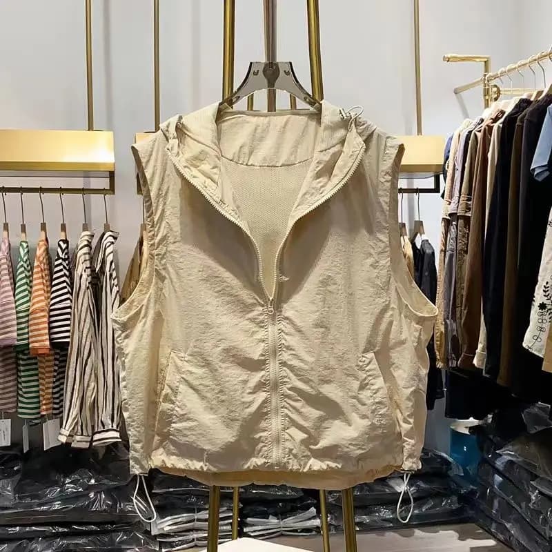 Gilet senza maniche con cappuccio casual sottile estivo per gilet da donna alla moda, gilet da donna