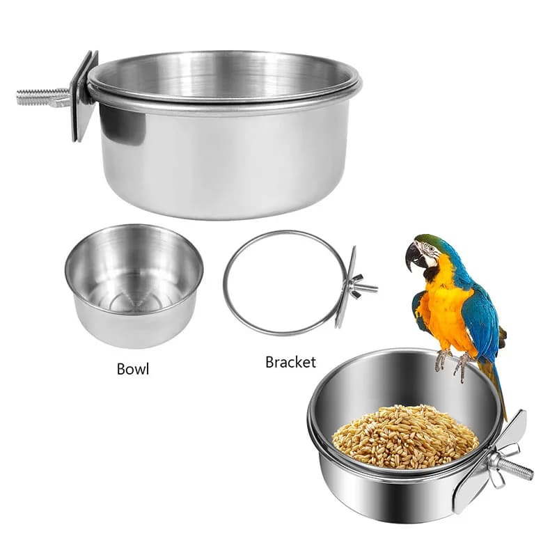 Pappagallo Coniglio Criceto Piatto per alimenti per animali domestici Morsetto in acciaio inossidabile Abbeveratoio per uccelli Mangiatoia per pappagalli Ciotola per alimentazione Gabbia Tazza Ciotola appesa