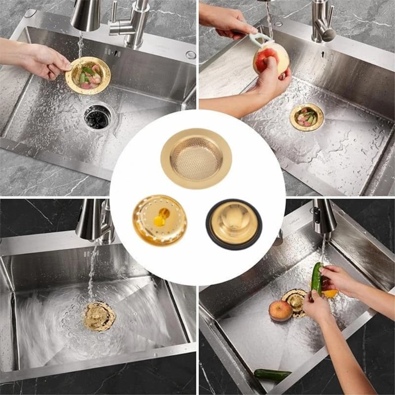 J2HB per filtro per lavello da cucina dorato Tappo per filtro per lavello in acciaio inossidabile a maglia fine per e