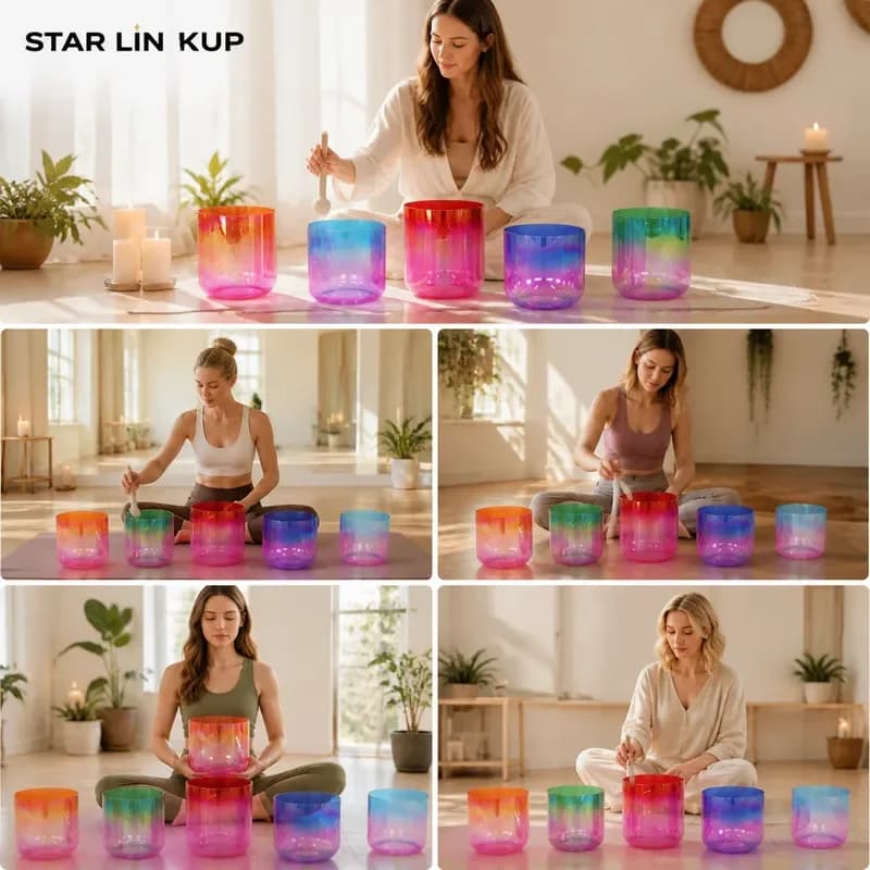 STAR LIN KUP 432Hz Crystal Singing Bowl Set Quartz Sound Healing Chakra Meditation Yoga Instrument with Bag and Accessories