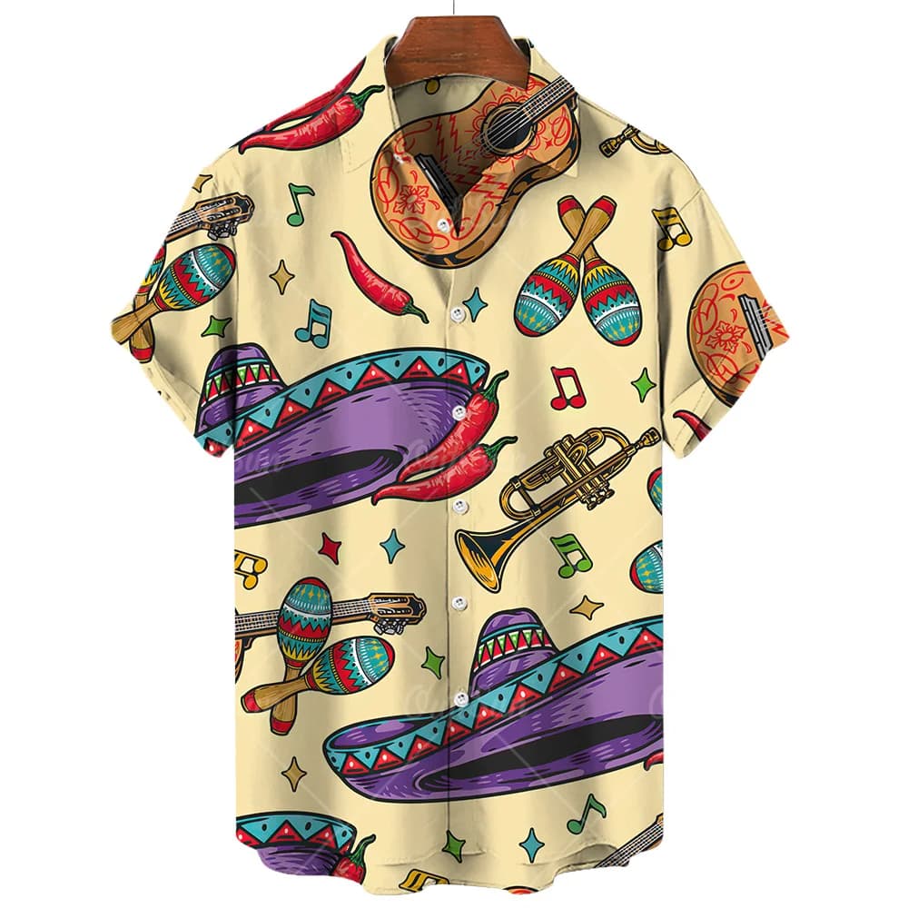 Camicia da uomo vintage stile messicano Stampa 3D Abbigliamento da uomo Estate Casual Hawaii Beach Camicia da vacanza alla moda hawaiana Harajuku