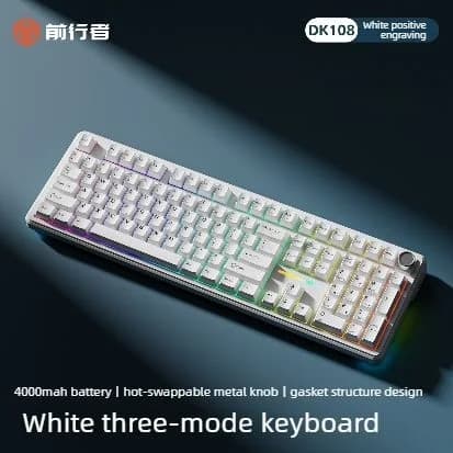 Tastiera Meccanica Wireless EWEADN DK108 Tri-Mode con Retroilluminazione RGB, Switch Hot-Swappable, Ergonomica per Gaming, Compatibile con Mac/Win