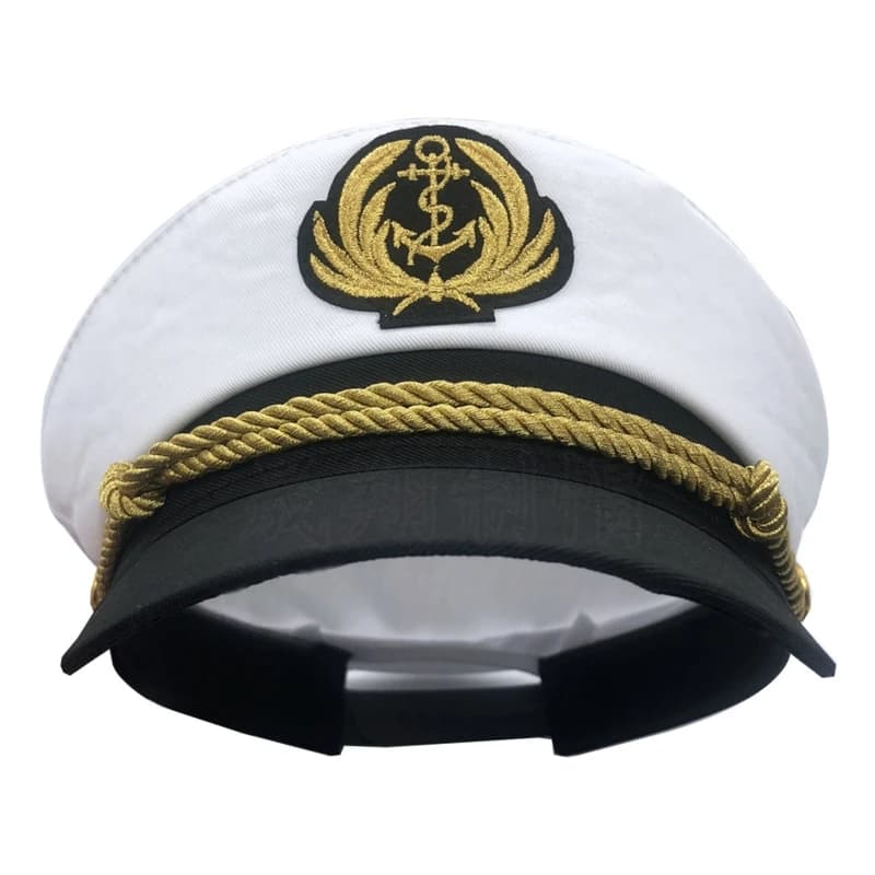 Cappello da capitano di yacht Cappello da marinaio marino regolabile Costume da capitano di marinaio da uomo Cappello da barca blu scuro per bambini adulti Uomini Donne