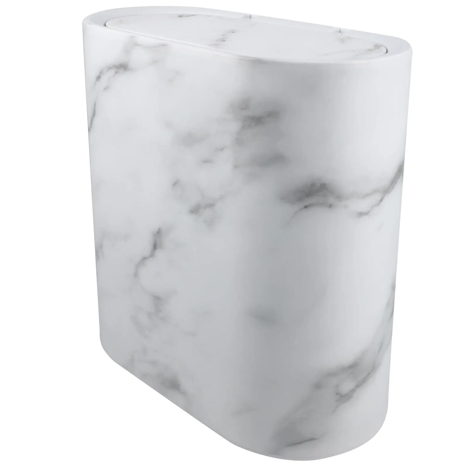 Cestino per Rifiuti Sottile in Marmo con Coperchio in Plastica, Bidone per Spazi Ristretti, per Cucina, Bagno, Ufficio, Camera da Letto, Piccolo Contenitore per Rifiuti in Plastica