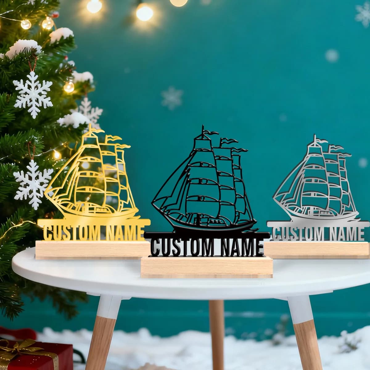 1pc Desktop Metal Ornaments Custom Name With Wooden Base Home and Office Decorations,Christmas Gifts