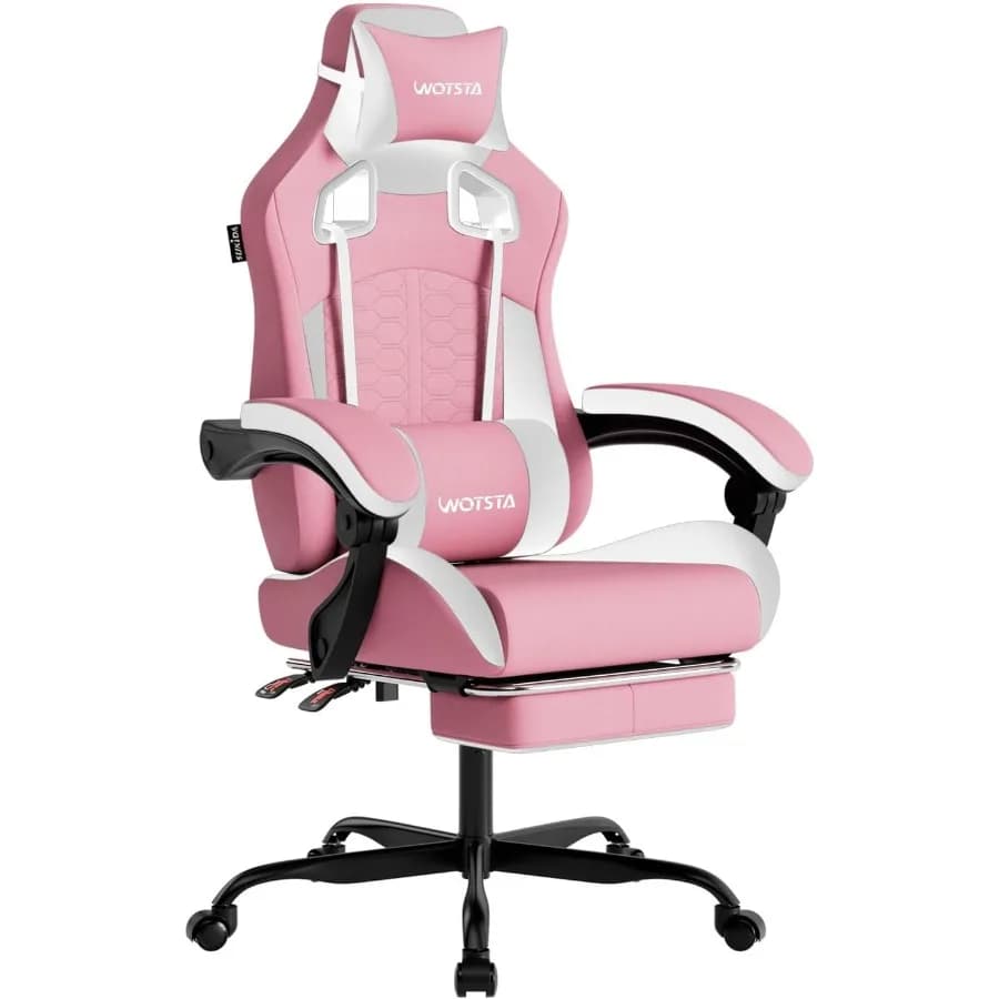 Sedia da gioco rosa con funzione di massaggio Design ergonomico per sessioni di gioco estese Sedia per PC con schienale alto con poggiapiedi regolabile