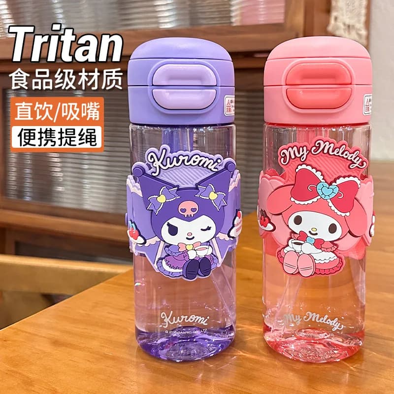 Tazza con Cannuccia Kawaii Hello Kitty Resistente alle Alte Temperature in Plastica Antigoccia per Ragazze, Zaino Scuola, Viaggi e Uso Quotidiano