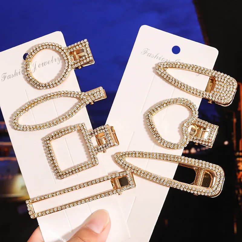 Clip per capelli in cristallo con bordo pieno di strass in lega, semplice clip a becco d'anatra per donna elegante