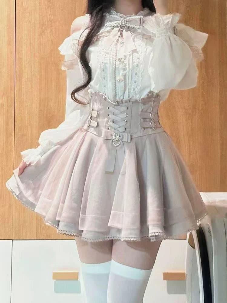 Set di due pezzi vintage eleganti giapponesi Top con spalle scoperte Bowknot + gonna longuette a vita alta Donna 2025 Abiti di moda autunnale