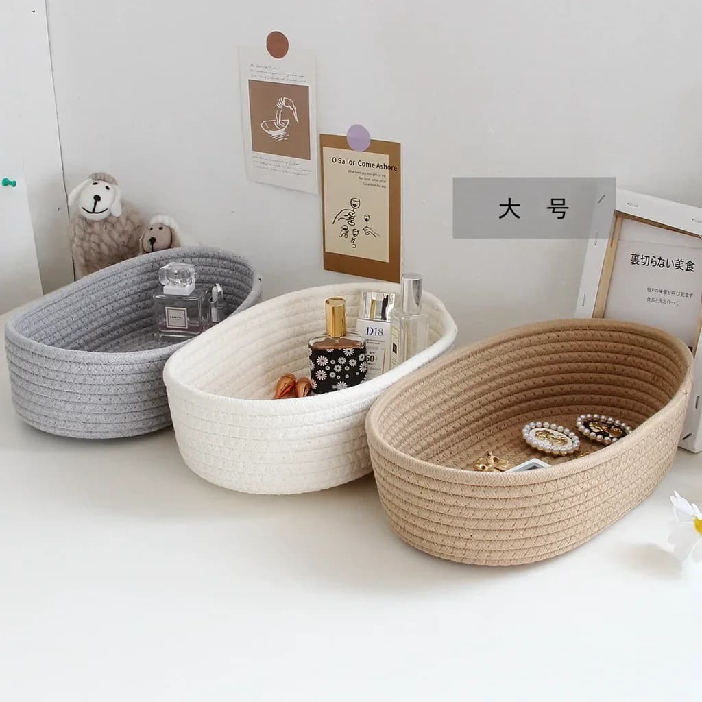1 PC Nordic Cotton Rope Woven Storage Baskets Organize Boxes Desktop Sundries Organize Basket Sundries Cosmetics Storage Box