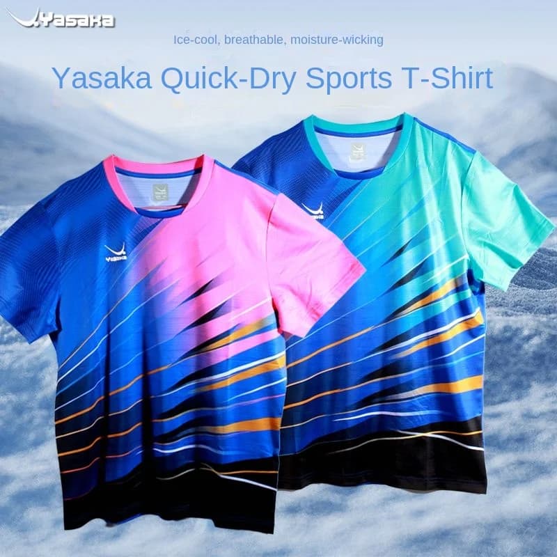 YASAKA uniforme sportiva da competizione per allenamento da ping pong, t-shirt girocollo ad asciugatura rapida, maniche corte