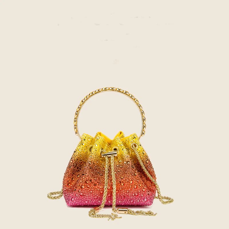 Maniglia Pochette da sera con strass Borse e borsetta Borsa a tracolla di design di lusso Borsa a secchiello con pochette in cristallo lucido