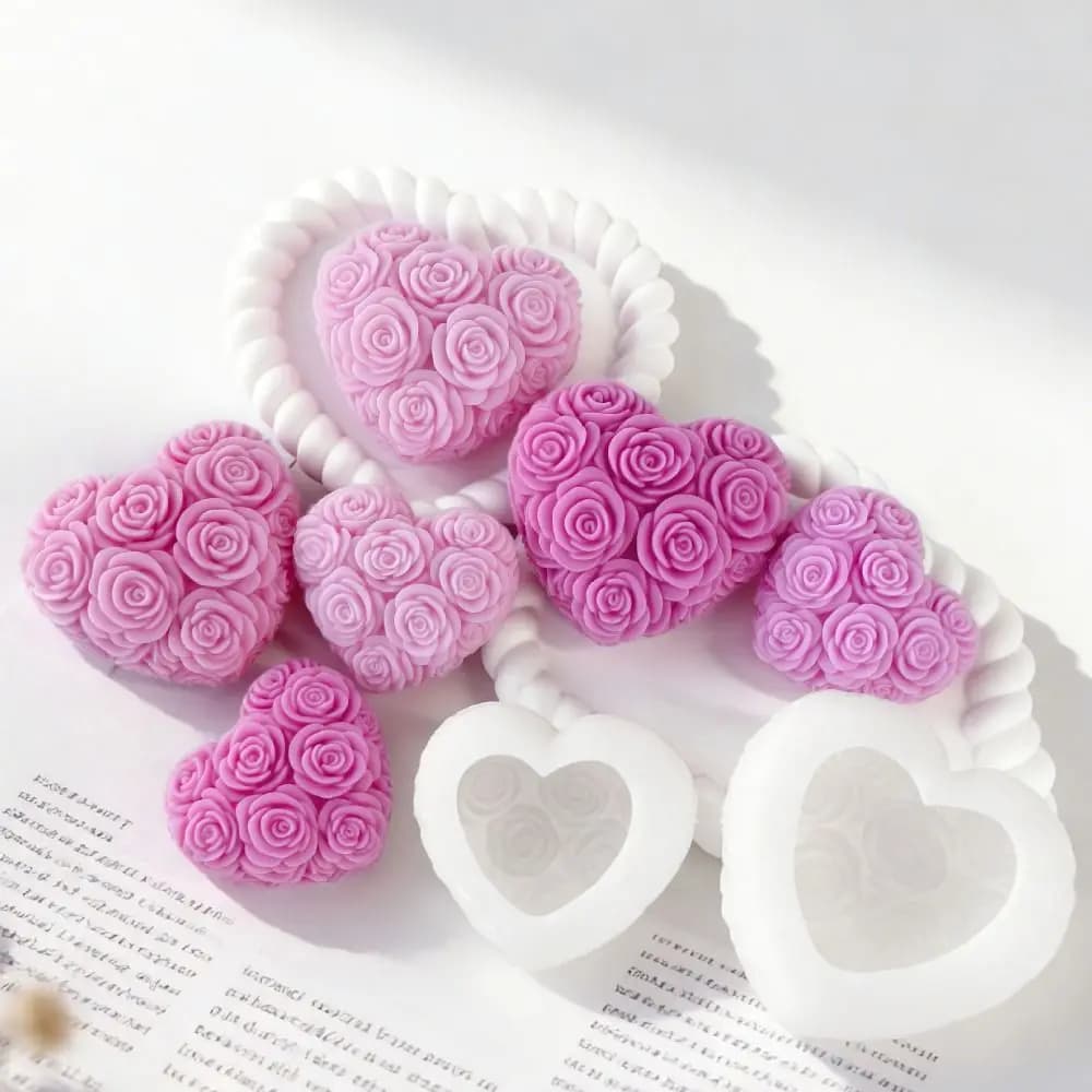 Nuovo Stampo in Silicone a Forma di Cuore per Candele Aromaterapiche alla Rosa, Stampo 3D per Gesso, Riutilizzabile, per Resina Fatta a Mano, San Valentino